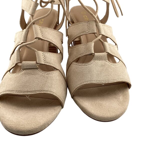 City Chic Womens Heel Strap Lacey Size 11-11.5 42 NWB Nude Beige Strappy Sandals - Picture 7 of 10